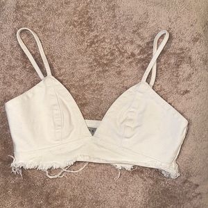 36 point 5 white crop top/bra in size small. white denim